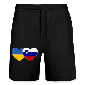 Ukraine Slowenien Flagge Herz - Stanley/Stella Unisex Bio Joggingshorts Trainer  - Schwarz - Vorne - Nik (191cm) & Marisol (170cm)
