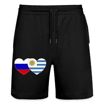 Russia Uruguay Flag Heart - Stanley/Stella Trainer Unisex Organic Jogging Shorts - black - Front - Nik (191cm) & Marisol (170cm)