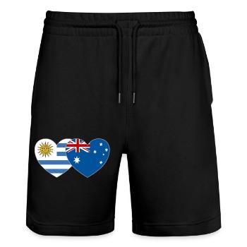 Uruguay Australie Flag Heart - Short de jogging bio TRAINER Stanley/Stella unisexe - noir - Devant - Nik (191cm) & Marisol (170cm)