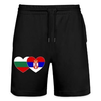 Bulgarie Serbie Drapeau Cœur - Short de jogging bio TRAINER Stanley/Stella unisexe - noir - Devant - Nik (191cm) & Marisol (170cm)