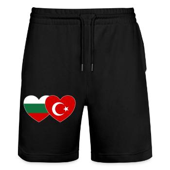 Bulgarien Türkei Flagge Herz - Stanley/Stella Unisex Bio Joggingshorts Trainer  - Schwarz - Vorne - Nik (191cm) & Marisol (170cm)