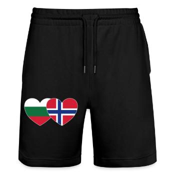 Bulgaria Norway Flag Heart - Stanley/Stella Trainer Unisex Organic Jogging Shorts - black - Front - Nik (191cm) & Marisol (170cm)