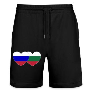 Russie Bulgarie Drapeau Cœur - Short de jogging bio TRAINER Stanley/Stella unisexe - noir - Devant - Nik (191cm) & Marisol (170cm)