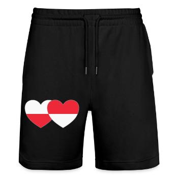 Poland Indonesia Flag Heart - Stanley/Stella Trainer Unisex Organic Jogging Shorts - black - Front - Nik (191cm) & Marisol (170cm)