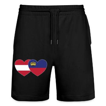 Österreich Liechtenstein Flagge Herz - Stanley/Stella Unisex Bio Joggingshorts Trainer  - Schwarz - Vorne - Nik (191cm) & Marisol (170cm)