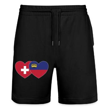 Switzerland Liechtenstein Flag Heart - Stanley/Stella Trainer Unisex Organic Jogging Shorts - black - Front - Nik (191cm) & Marisol (170cm)