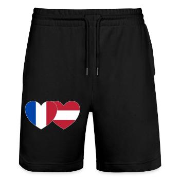 France Autriche Drapeau Cœur - Short de jogging bio TRAINER Stanley/Stella unisexe - noir - Devant - Nik (191cm) & Marisol (170cm)