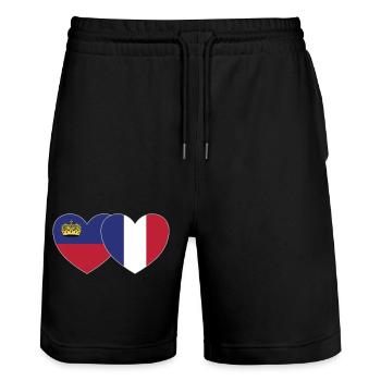 Liechtenstein France Flag Heart - Stanley/Stella Trainer Unisex Organic Jogging Shorts - black - Front - Nik (191cm) & Marisol (170cm)