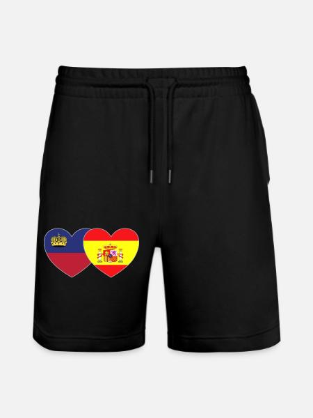 Liechtenstein Spain Flag Heart - Stanley/Stella Trainer Unisex Organic Jogging Shorts - black