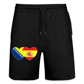 Bosnie Espagne Drapeau Cœur - Short de jogging bio TRAINER Stanley/Stella unisexe - noir - Devant - Nik (191cm) & Marisol (170cm)