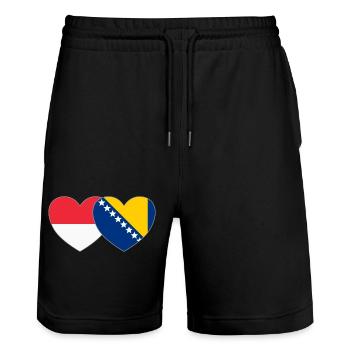 Indonésie Bosnie Drapeau Coeur - Short de jogging bio TRAINER Stanley/Stella unisexe - noir - Devant - Nik (191cm) & Marisol (170cm)