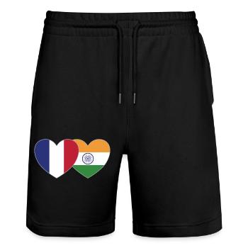 France Inde Drapeau Coeur - Short de jogging bio TRAINER Stanley/Stella unisexe - noir - Devant - Nik (191cm) & Marisol (170cm)