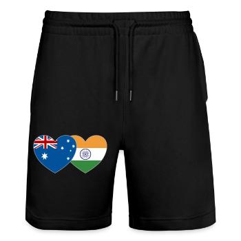 New Zealand India Flag Heart - Stanley/Stella Trainer Unisex Organic Jogging Shorts - black - Front - Nik (191cm) & Marisol (170cm)