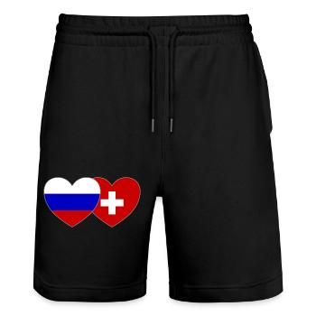 Russland Schweiz Flagge Herz - Stanley/Stella Unisex Bio Joggingshorts Trainer  - Schwarz - Vorne - Nik (191cm) & Marisol (170cm)