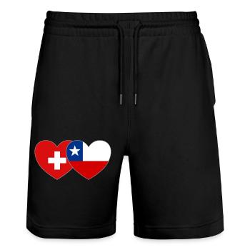 Schweiz Chile Flagge Herz - Stanley/Stella Unisex Bio Joggingshorts Trainer  - Schwarz - Vorne - Nik (191cm) & Marisol (170cm)