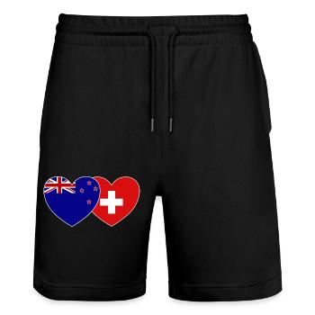 Neuseeland Schweiz Flagge Herz - Stanley/Stella Unisex Bio Joggingshorts Trainer  - Schwarz - Vorne - Nik (191cm) & Marisol (170cm)