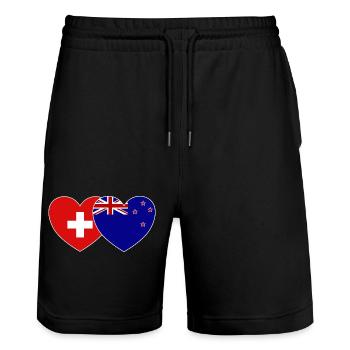 Schweiz Neuseeland Flagge Herz - Stanley/Stella Unisex Bio Joggingshorts Trainer  - Schwarz - Vorne - Nik (191cm) & Marisol (170cm)