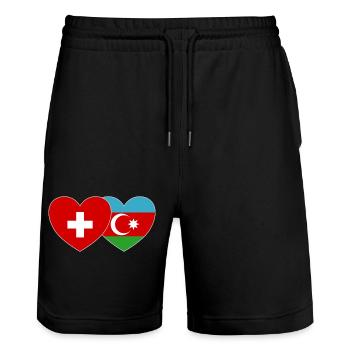 Schweiz Aserbaidschan Flagge Herz - Stanley/Stella Unisex Bio Joggingshorts Trainer  - Schwarz - Vorne - Nik (191cm) & Marisol (170cm)