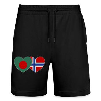 Bangladesh Norway Flag Heart - Stanley/Stella Trainer Unisex Organic Jogging Shorts - black - Front - Nik (191cm) & Marisol (170cm)