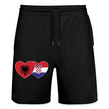 Albanien Kroatien Flagge Herz - Stanley/Stella Unisex Bio Joggingshorts Trainer  - Schwarz - Vorne - Nik (191cm) & Marisol (170cm)