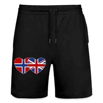 Norway England Flag Heart - Stanley/Stella Trainer Unisex Organic Jogging Shorts - black - Front - Nik (191cm) & Marisol (170cm)