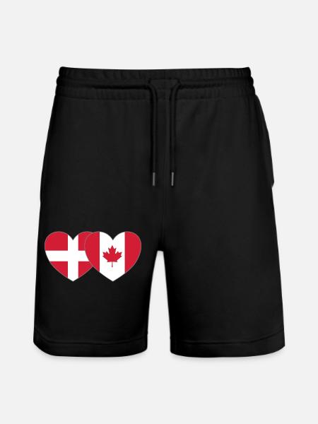 Denmark Canada Flag Heart - Stanley/Stella Trainer Unisex Organic Jogging Shorts - black