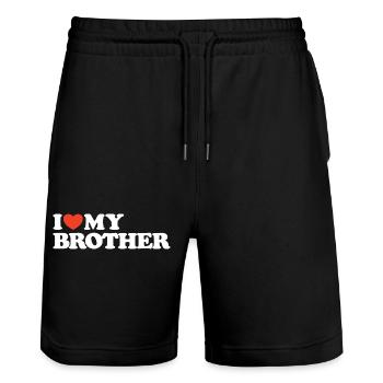 I Love My Brother Heart T-Shirt - Stanley/Stella Trainer Unisex Organic Jogging Shorts - black - Front - Nik (191cm) & Marisol (170cm)