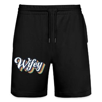 Retro Wifey Matching Couple Wedding Party Mariage - Short de jogging bio TRAINER Stanley/Stella unisexe - noir - Devant - Nik (191cm) & Marisol (170cm)