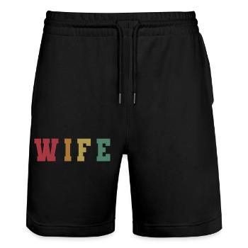 Retro Wife Matching Couple Wedding Party Mariage - Short de jogging bio TRAINER Stanley/Stella unisexe - noir - Devant - Nik (191cm) & Marisol (170cm)
