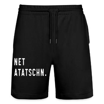 Erzgebirge anfassen atatschn - Stanley/Stella Unisex Bio Joggingshorts Trainer  - Schwarz - Vorne - Nik (191cm) & Marisol (170cm)