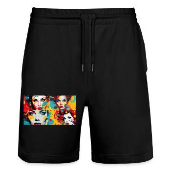 Women Pop Art Classic - Stanley/Stella Unisex Bio Joggingshorts Trainer  - Schwarz - Vorne - Nik (191cm) & Marisol (170cm)