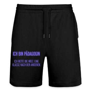 Ich bin Pädagogin - ich rette die Welt - Stanley/Stella Unisex Bio Joggingshorts Trainer  - Schwarz - Vorne - Nik (191cm) & Marisol (170cm)