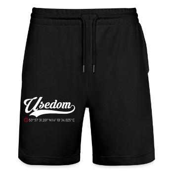 Insel Usedom Koordinaten roter Anker - Stanley/Stella Unisex Bio Joggingshorts Trainer  - Schwarz - Vorne - Nik (191cm) & Marisol (170cm)