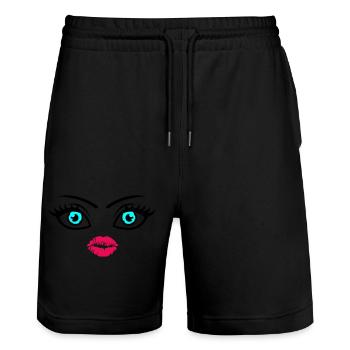 kiss face - Stanley/Stella Trainer Unisex Organic Jogging Shorts - black - Front - Nik (191cm) & Marisol (170cm)