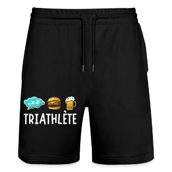 Dormir manger boire une bière triathlète - Short de jogging bio TRAINER Stanley/Stella unisexe - noir - Devant - Nik (191cm) & Marisol (170cm)