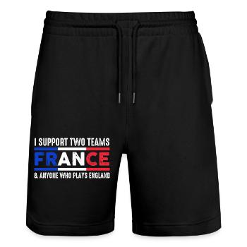 I Support Two Teams France & Anyone Plays England - Stanley/Stella Trainer Unisex Organic Jogging Shorts - black - Front - Nik (191cm) & Marisol (170cm)