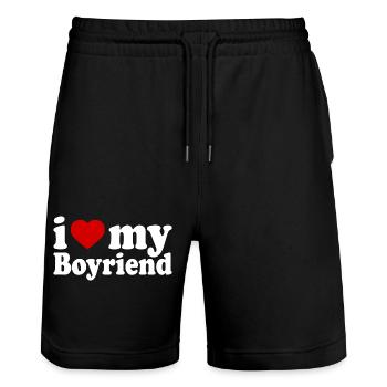 I love my boyfriend - Stanley/Stella Unisex Bio Joggingshorts Trainer  - Schwarz - Vorne - Nik (191cm) & Marisol (170cm)