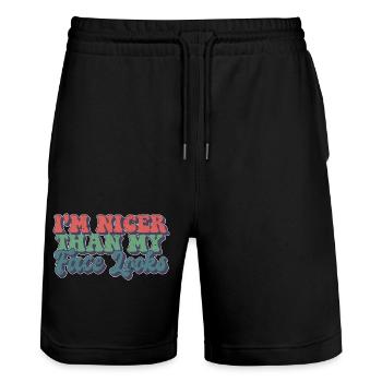 I'm Nicer Than My Face Looks Sarcastic Quote - Stanley/Stella Unisex Bio Joggingshorts Trainer  - Schwarz - Vorne - Nik (191cm) & Marisol (170cm)