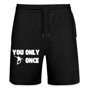 YOLO - Du lebst nur einmal - Skater - Stanley/Stella Unisex Bio Joggingshorts Trainer  - Schwarz - Vorne - Nik (191cm) & Marisol (170cm)
