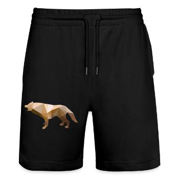 Wilder Wolf Polygon Wilde Tier Wandern Natur Seele - Stanley/Stella Unisex Bio Joggingshorts Trainer  - Schwarz - Vorne - Nik (191cm) & Marisol (170cm)