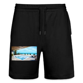 Pool und Strand - Stanley/Stella Unisex Bio Joggingshorts Trainer  - Schwarz - Vorne - Nik (191cm) & Marisol (170cm)