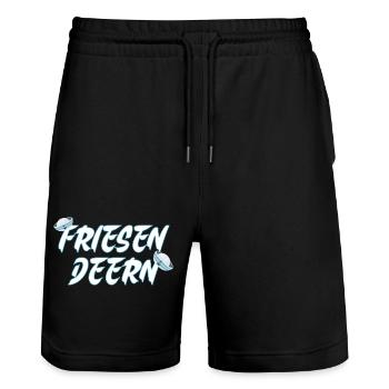Friesen Deern Küstenmädchen Nordsee Nordlicht - Stanley/Stella Unisex Bio Joggingshorts Trainer  - Schwarz - Vorne - Nik (191cm) & Marisol (170cm)