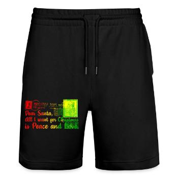 Weihnachten Weihnachtsmann Nikolaus Frech - Stanley/Stella Unisex Bio Joggingshorts Trainer  - Schwarz - Vorne - Nik (191cm) & Marisol (170cm)