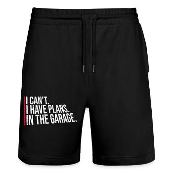 I Can't I Have Plans In The Garage Dad Saying - Stanley/Stella Trainer Unisex Organic Jogging Shorts - black - Front - Nik (191cm) & Marisol (170cm)