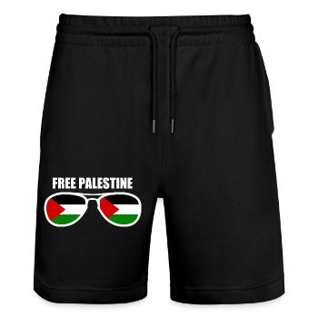 Free palestine - Short de jogging bio TRAINER Stanley/Stella unisexe - noir - Devant - Nik (191cm) & Marisol (170cm)