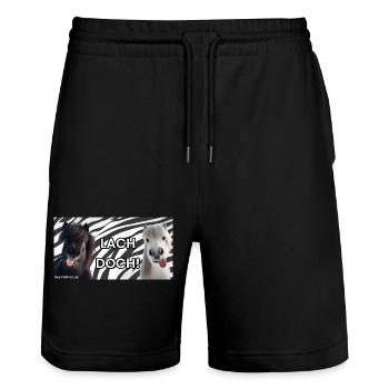 Lachen ist gesund! - Stanley/Stella Unisex Bio Joggingshorts Trainer  - Schwarz - Vorne - Nik (191cm) & Marisol (170cm)