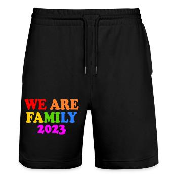 We are family 2023 - Short de jogging bio TRAINER Stanley/Stella unisexe - noir - Devant - Nik (191cm) & Marisol (170cm)