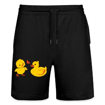 Ente und Babyhuhn mit Hintern - Stanley/Stella Unisex Bio Joggingshorts Trainer  - Schwarz - Vorne - Nik (191cm) & Marisol (170cm)