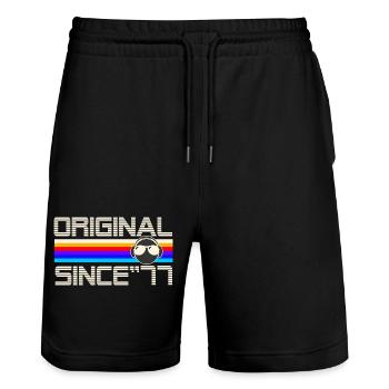 Since 77 - Stanley/Stella Trainer Unisex Organic Jogging Shorts - black - Front - Nik (191cm) & Marisol (170cm)