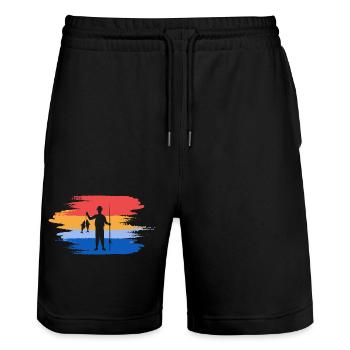 Angler Fishing Retro - Stanley/Stella Trainer Unisex Organic Jogging Shorts - black - Front - Nik (191cm) & Marisol (170cm)